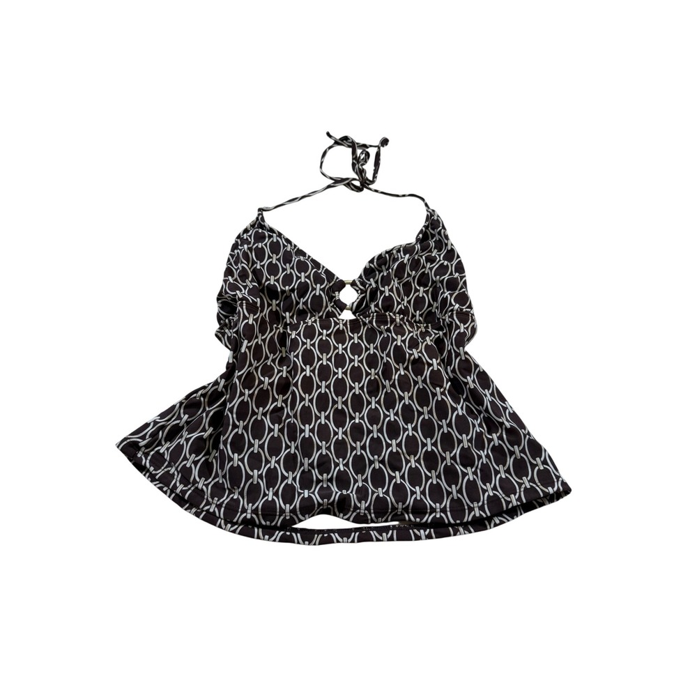 Y2K Tankini Top Large 12/14 Brown Halter Swimwear‎ Beach Geometric Summer Modest